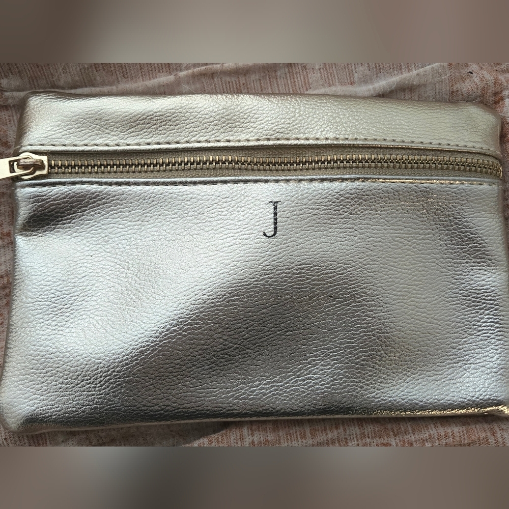 The Best Inital Is "J" Gold Leather Clutch with Monogram and Zipper